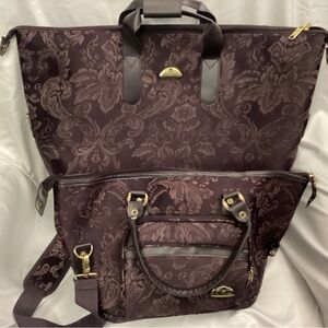 Stylish Women's Two Piece Travel Bag Set in Elegant Brocade Espresso Brown